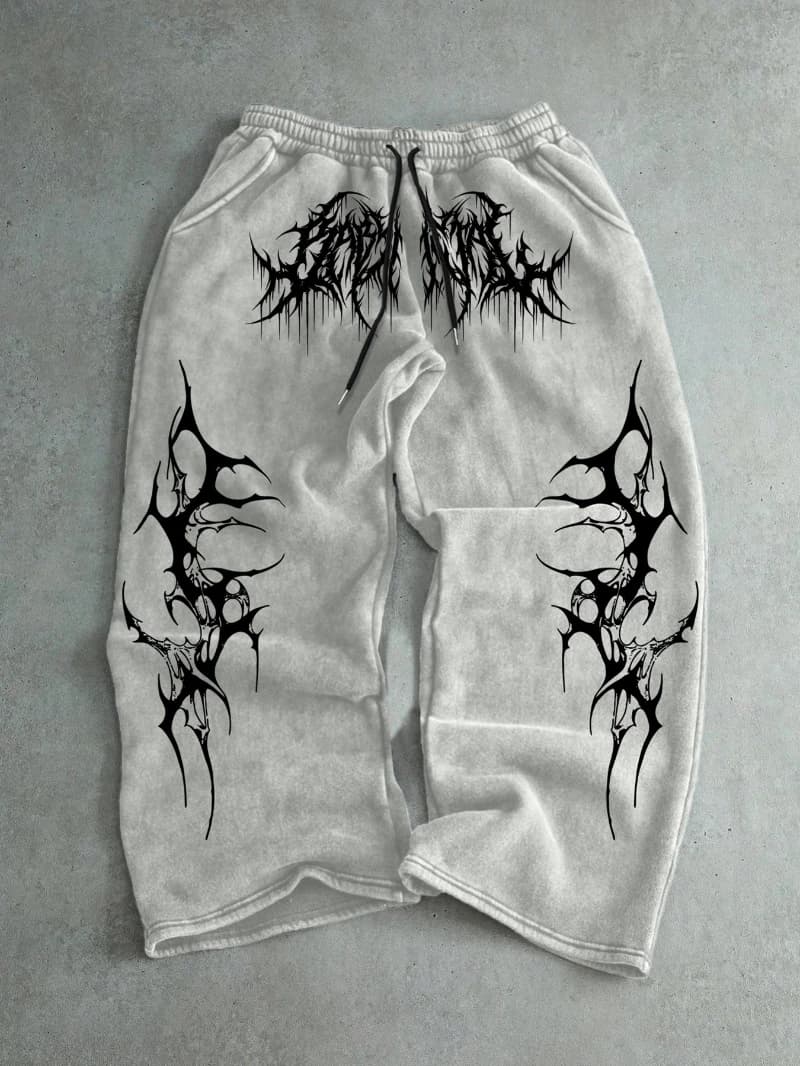Men's Dark Style Printed Casual Pants Regular Joggers Streetwear Loose Sports Pants Trendy Hip-Hop Style Men's Long Pants