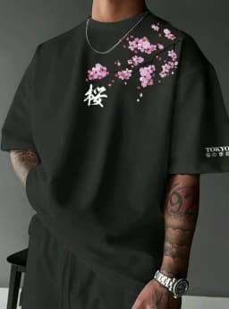 European and American men's summer letter cherry blossom print comfortable and breathable round neck T-shirt outdoor street top