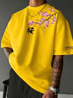 European and American men's summer letter cherry blossom print comfortable and breathable round neck T-shirt outdoor street top