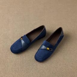 British Style Suede Square Toe Loafers, Metal Decor Low Heel Pumps, Versatile Retro Office Shoes for Women