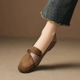 British Style Suede Square Toe Loafers, Metal Decor Low Heel Pumps, Versatile Retro Office Shoes for Women