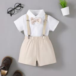 Baby Boy Small Gentleman Set Bow Shirta and Strap Shorts Suitable for 0-3 Year Toddlers Baby Boys' Summer Birthday Party Set
