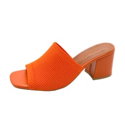Women's Orange Knit Open Toe Block Heel Mules Luxury Summer Casual Outdoor Soft High Heel Slides Plus Size 42 Sandals Slippers