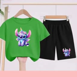 Children's Sportswear Set with Cartoon Pattern T-shirt + Shorts. Suitable for Infants. Made of Breathable and Comfortable Fabric