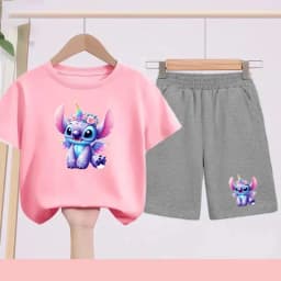 Children's Sportswear Set with Cartoon Pattern T-shirt + Shorts. Suitable for Infants. Made of Breathable and Comfortable Fabric