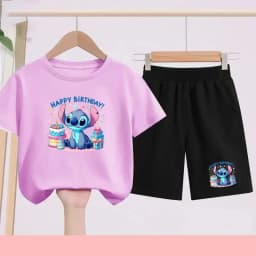 Children's Sportswear Set with Cartoon Pattern T-shirt + Shorts. Suitable for Infants. Made of Breathable and Comfortable Fabric