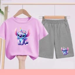 Children's Sportswear Set with Cartoon Pattern T-shirt + Shorts. Suitable for Infants. Made of Breathable and Comfortable Fabric