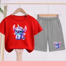 Children's Sportswear Set with Cartoon Pattern T-shirt + Shorts. Suitable for Infants. Made of Breathable and Comfortable Fabric
