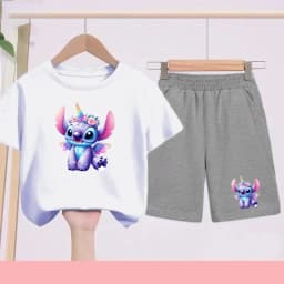 Children's Sportswear Set with Cartoon Pattern T-shirt + Shorts. Suitable for Infants. Made of Breathable and Comfortable Fabric