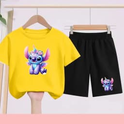 Children's Sportswear Set with Cartoon Pattern T-shirt + Shorts. Suitable for Infants. Made of Breathable and Comfortable Fabric