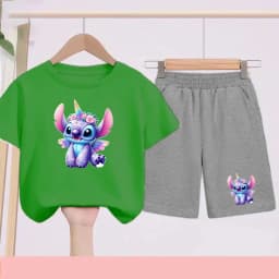 Children's Sportswear Set with Cartoon Pattern T-shirt + Shorts. Suitable for Infants. Made of Breathable and Comfortable Fabric