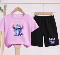 Children's Sportswear Set with Cartoon Pattern T-shirt + Shorts. Suitable for Infants. Made of Breathable and Comfortable Fabric