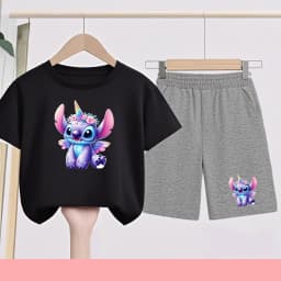 Children's Sportswear Set with Cartoon Pattern T-shirt + Shorts. Suitable for Infants. Made of Breathable and Comfortable Fabric