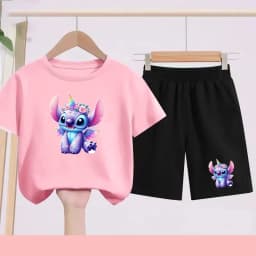 Children's Sportswear Set with Cartoon Pattern T-shirt + Shorts. Suitable for Infants. Made of Breathable and Comfortable Fabric