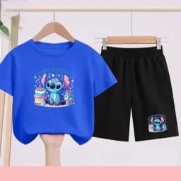 Children's Sportswear Set with Cartoon Pattern T-shirt + Shorts. Suitable for Infants. Made of Breathable and Comfortable Fabric