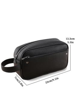 Men's Textured PU Leather Organizer Bag - Dual Zipper Hand Carry w/ Detachable Strap, Fits Phone & Essentials
