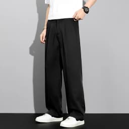 Men's 2026 Korean Style Loose Straight Leg Draping Lightweight Casual Pants Slacks Khaki Gray Black Trousers Male Autumn Winter