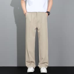 Men's 2026 Korean Style Loose Straight Leg Draping Lightweight Casual Pants Slacks Khaki Gray Black Trousers Male Autumn Winter