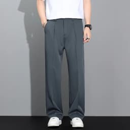 Men's 2026 Korean Style Loose Straight Leg Draping Lightweight Casual Pants Slacks Khaki Gray Black Trousers Male Autumn Winter