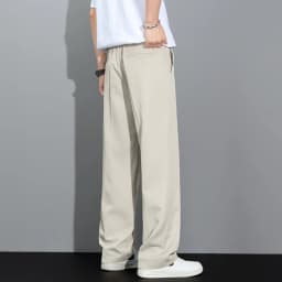 Men's 2026 Korean Style Loose Straight Leg Draping Lightweight Casual Pants Slacks Khaki Gray Black Trousers Male Autumn Winter