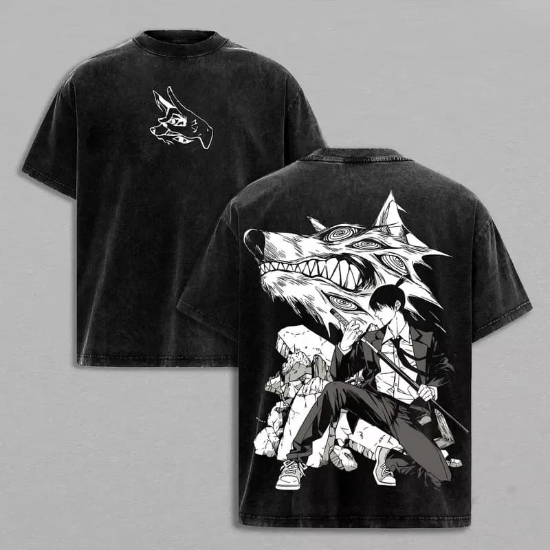 2026 Manga Chainsaw Man Hayakawa Aki Printed T-shirt Men's and Women's Washed T-shirt High Quality Vintage Cotton T-shirt Tops