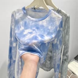 2026 Summer New Women's Mesh Long-Sleeved T-Shirt Round Neck Sun-Protective Printed Top Outer Wear Slim Thin Y2K Vintage Tops