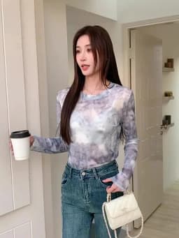 2026 Summer New Women's Mesh Long-Sleeved T-Shirt Round Neck Sun-Protective Printed Top Outer Wear Slim Thin Y2K Vintage Tops