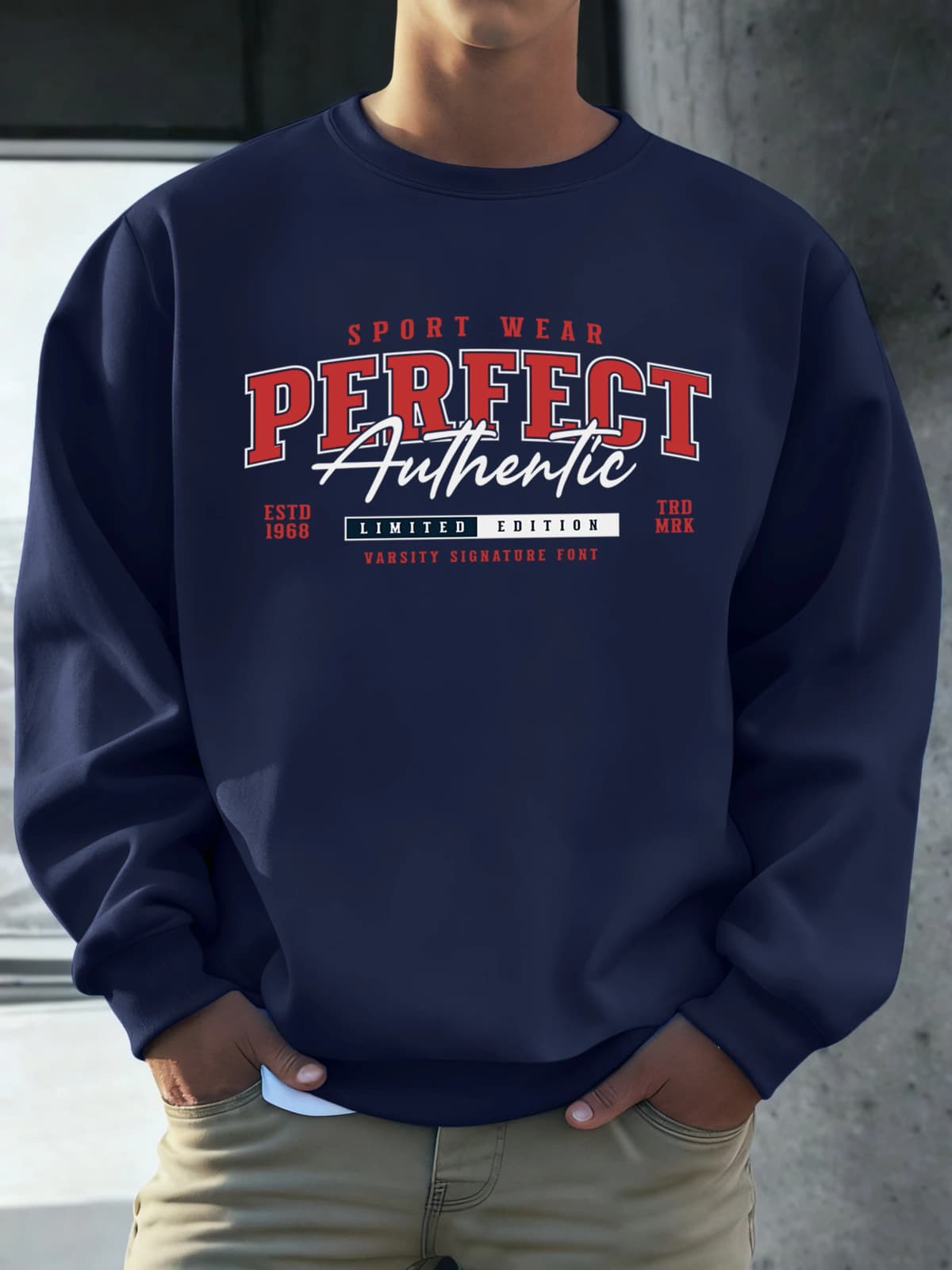 Sport Wear Perfect Authentic Print Men Sweatshirt Casual Loose Long Sleeve All-Match Fleece Pullovers Crewneck Unisex Daily Tops