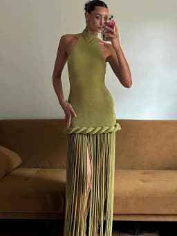 Kliou Sexy Backless Long Dress Woman Halter o-Neck Off Shoulder Tassel Decoration Midnight Prom Party Elegant Skinny Vestidos