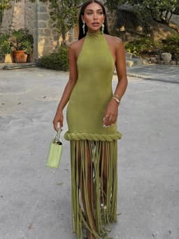 Kliou Sexy Backless Long Dress Woman Halter o-Neck Off Shoulder Tassel Decoration Midnight Prom Party Elegant Skinny Vestidos