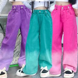 New Fashion Spring Autumn Girls Jeans Teen Girls Gradient Color Long Style Trousers For Kids Denim Wide Leg Pants
