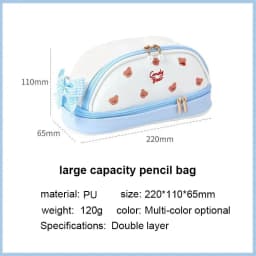 1Pcs Cute Girl Pencil Case Double Layer Strawberry Cherry Love Large Capacity Pencil Case Student Stationery Storage Pen Bag