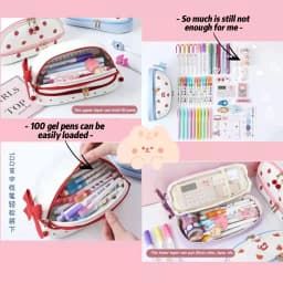 1Pcs Cute Girl Pencil Case Double Layer Strawberry Cherry Love Large Capacity Pencil Case Student Stationery Storage Pen Bag