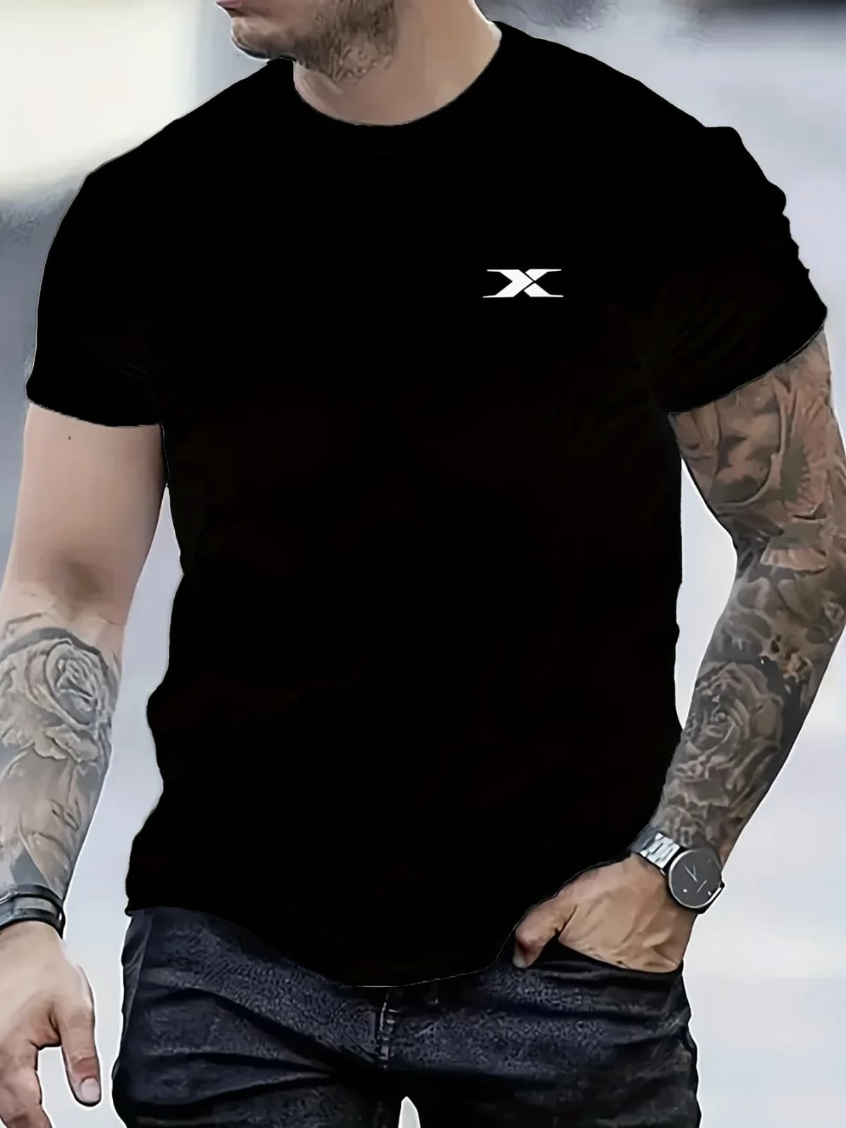 Men's summer -letter printed fashionable casual sports loose round neck short sleeved T-shirt
