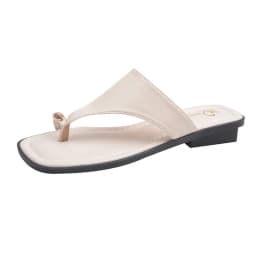 Women's Summer Flat Flip Flops Thong Sandals Square Toe Faux Leather Soft Sole Non Slip Shoes for Beach Vacation Daily Wear