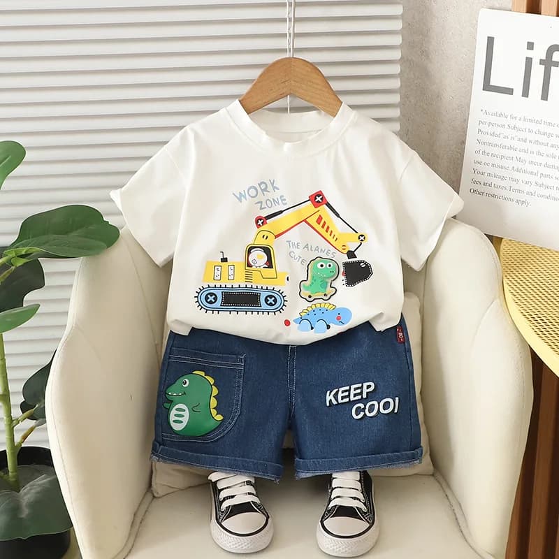 New Summer Baby Boys Clothes Set Children Short Sleeved T-Shirt Shorts 2Pcs/Sets Kids Girls Clothing Suit Infant Cartoon Costume
