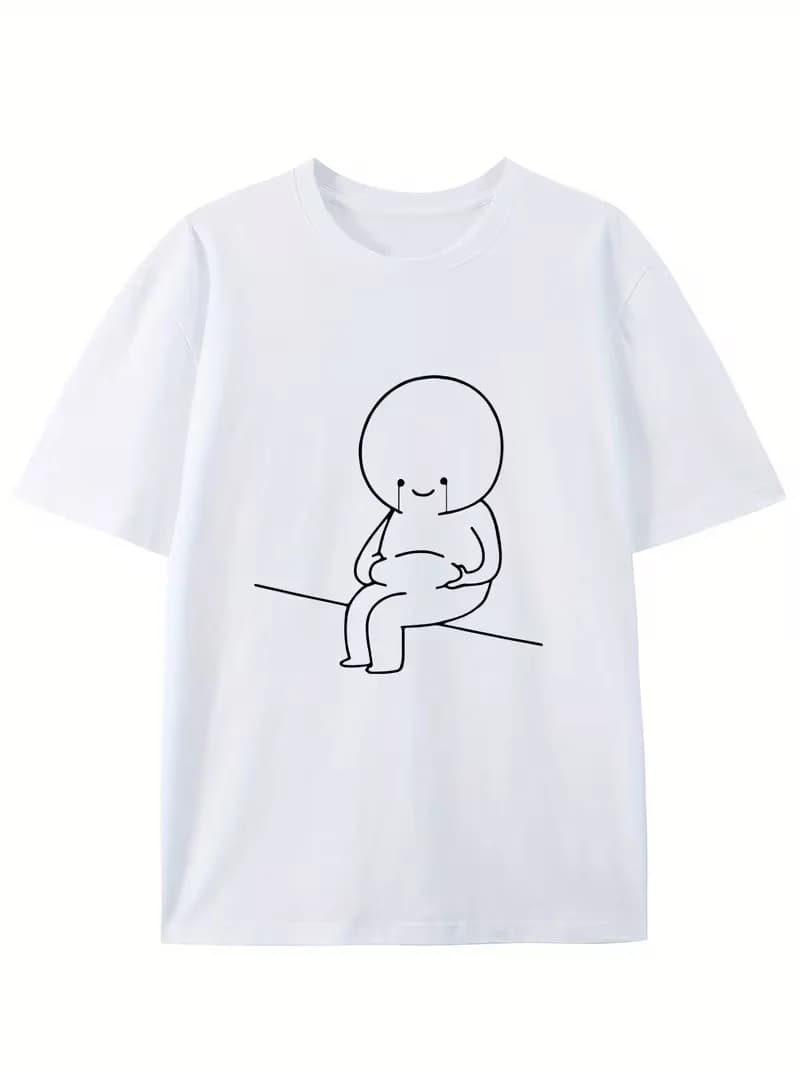 Short-Sleeve Shirt for Summer, Feeling Sad about Gaining Weight, Creatively Designed Round-Neck T-Shirt, Unisex Casual Tops
