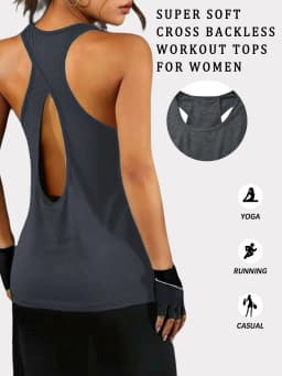 Super Soft Cross Backless Workout Tops for Women Racerback Tank Tops Open Back Running Muscle Tank Yoga Shirts