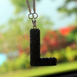 Black Rhinestone Letter Polymer Clay Car Charm - Crystal Rearview Mirror Pendant for Women