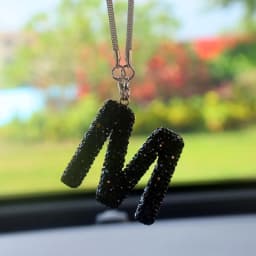 Black Rhinestone Letter Polymer Clay Car Charm - Crystal Rearview Mirror Pendant for Women