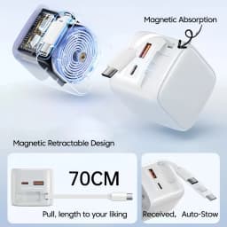 90w GaN Charger 30wUSB+Type-C 30w +30wType-C Retractable Wire Fast Charging Phone Adapter For iPhone 15-17 Xiaomi Samsung Huawei