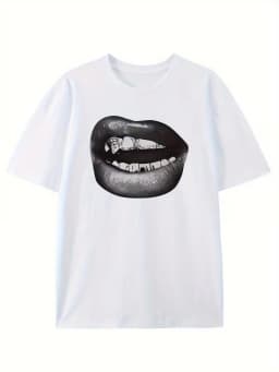 Lip Pattern Printed T-shirt Men Women Unisex Casual and Trendy,Oversize Casual T-shirt Travel Daily Streetwear Hip Hop Vintage