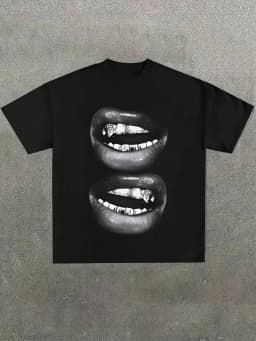 Lip Pattern Printed T-shirt Men Women Unisex Casual and Trendy,Oversize Casual T-shirt Travel Daily Streetwear Hip Hop Vintage