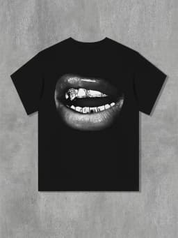 Lip Pattern Printed T-shirt Men Women Unisex Casual and Trendy,Oversize Casual T-shirt Travel Daily Streetwear Hip Hop Vintage