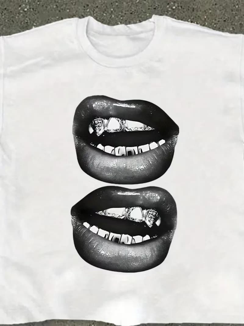 Lip Pattern Printed T-shirt Men Women Unisex Casual and Trendy,Oversize Casual T-shirt Travel Daily Streetwear Hip Hop Vintage