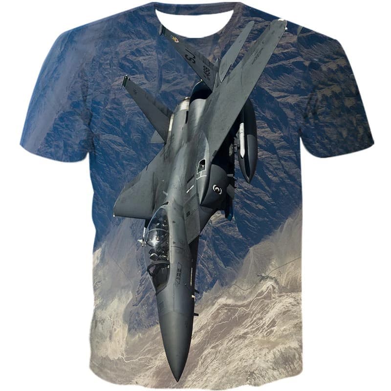 Cool 3D Printed Fighter Aircraft T-shirt Men's Summer Airplane Fans Casual Sports Fitness Tees Tops Short Sleeves T Shirts