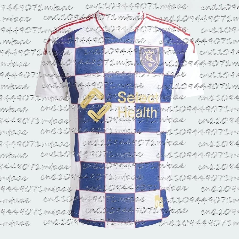 Real Salt Lake 2025/26 Away Soccer Jersey MLS Men's Football Shirt Fan Version Blue White Checkerboard Pattern Kit
