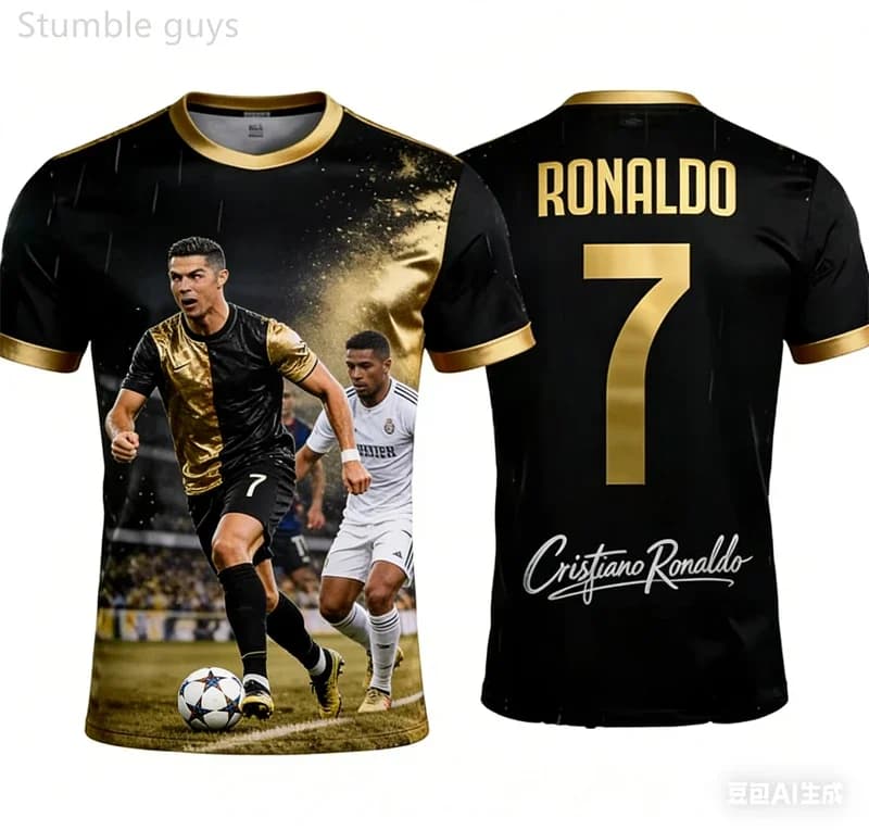 Men's Ronaldo T-shirt Quick Dry Breathable Outdoor Summer Street Sport Football Jersey Kids Boys Clothes