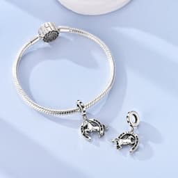 925 Sterling Silver Good Luck Horseshoe and Horse Charm Bead DIY Bracelet Necklace Women's Fine Jewelry Birthday Party Gift