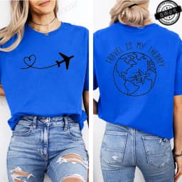 Travel Is My Therapy Printed T-Shirt for Women,travel Graphic Tee Shirts, Summer Short Sleeve Tops,summer Fashion Tee T-Shirts